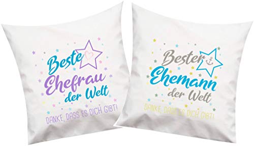 ShirtInStyle, Geschenkset, Kissenset beste Ehefrau, bester Ehemann der Welt, danke das es dich gibt! Kissenset 2 Stück 40x40cm mit Füllung Set, Farbe weiß von ShirtInStyle