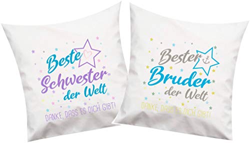 ShirtInStyle, Geschenkset, Kissenset beste Schwester, bester Bruder der Welt, danke das es dich gibt! Kissenset 2 Stück 40x40cm mit Füllung Set, Farbe weiß von ShirtInStyle