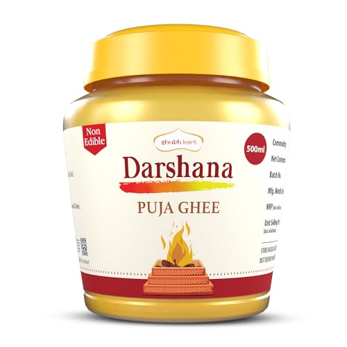 Shubhkart Darshana Pure Puja Ghee – 500 ml für den täglichen Puja, Festivals, Puja Deepam-Öl (Ghee für Pooja) Puja Ghee für Diya oder Lampe und Dochte oder Batti | reich an Aroma – 500 ml Glas-Packung von Shubhkart