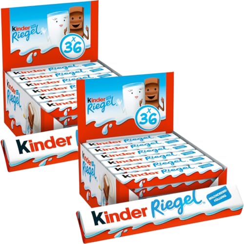 kinder Riegel - 2 x 36 Einzelriegel doppelpack, einzeln verpackte Schokoriegel, zartschmelzende Vollmilchschokolade mit Milchcremefüllung, ohne Farb- und Konservierungsstoffe, 0.76 kilograms von Shumilov