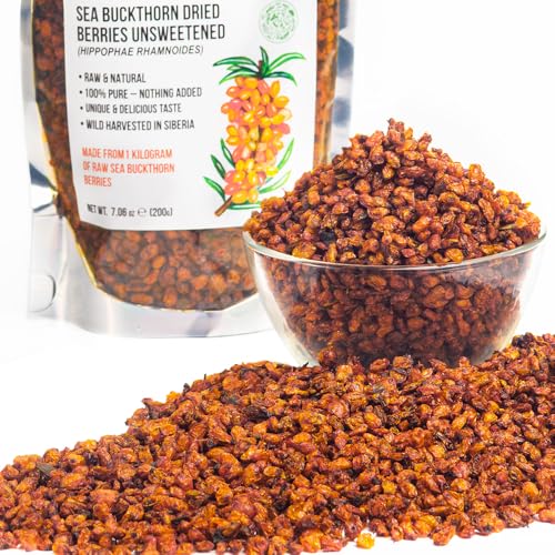 Sibirischer Sanddorn getrocknete Beeren (200 g) ungesüßt 100% rein roh natürlich wild geerntet premium von Siberian Green