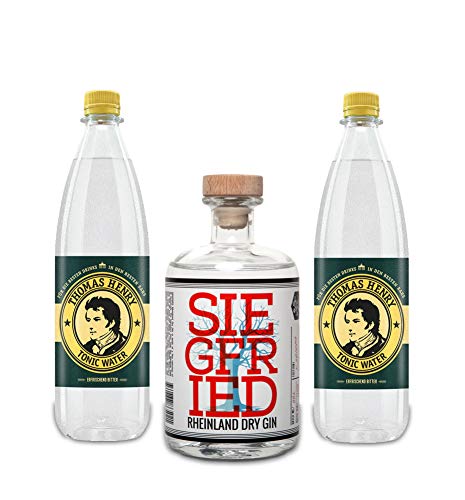 Siegfried Gin Tonic Set - Siegfried Rheinland Dry Gin 500ml (41% Vol) + 2 Thomas Henry Tonic Water 1000ml - Inkl. Pfand MEHRWEG von Siegfried Rheinland