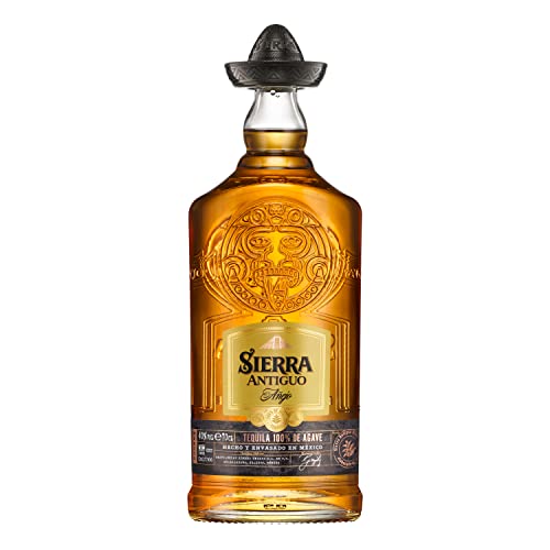 Sierra Antiguo Añejo (1 x 700 ml) – reiner Tequila Añejo aus 100 % Blaue Weber Agave – reift bis zu 2 Jahre in Bourbon-Fässern – ideal für Cocktails wie Margaritas – 40 % Alk. von Sierra