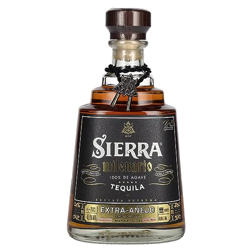 Sierra Milenario Extra Añejo (1 x 700 ml) – Extra Añejo Tequila aus 100 % Blaue Weber Agave – reift mindestens 3 Jahre in Limousin-Eichenfässern – ideal für den Pur-Genuss – 41,5 % Alk. von Sierra