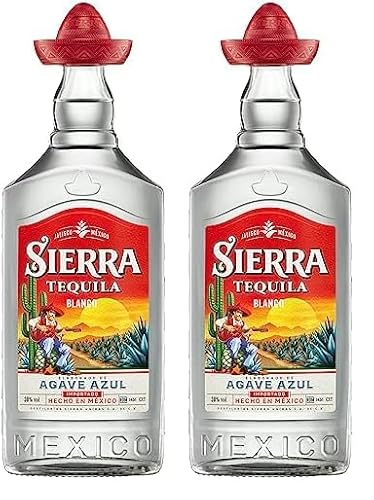 Sierra Tequila Blanco (1 x 700 ml) – das Original mit dem roten Sombrero aus Mexico – mit fruchtig, frischen Aromen – ideal als Shot mit Salz & Zitrone – 38% Alk. (Packung mit 2) von Sierra