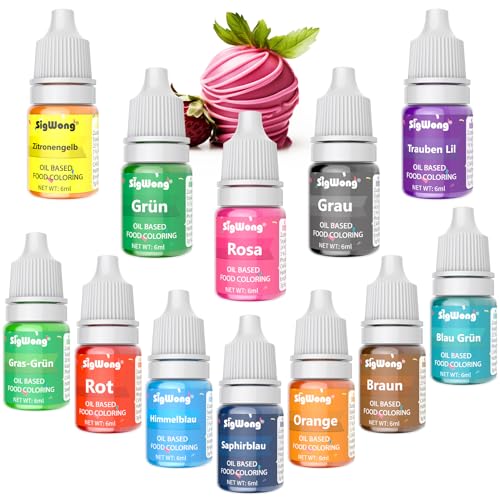 Fettlösliche Lebensmittelfarbe für Schokolade, 12 x 6 ml Lebensmittel Farben, lebendiges Lebensmittelfarbset, Farbstoff zum Backen, Zuckerguss-Lebensmittelfarbe für Kuchendekoration, Backen, Macarons von SigWong