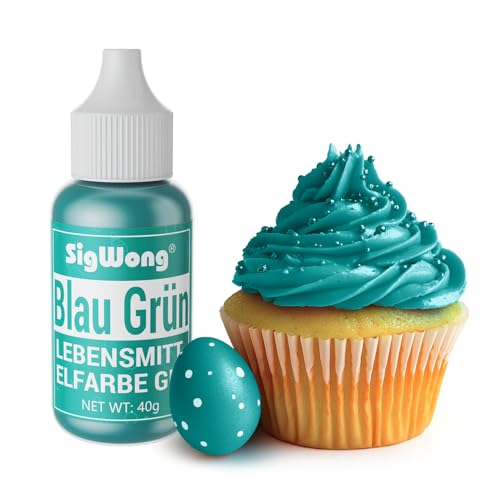 Lebensmittelfarbe Gel, 40g Lebensmittel Farbe Pastell für Fondant, Lebendiger Lebensmittelfarben für Buttercreme, Kuchen Backen, Kekse, Diy Seifen, Macaron, Slime-Blau Grün von SigWong