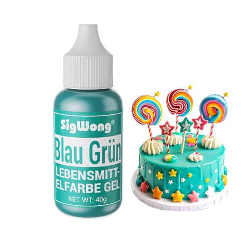 Lebensmittelfarbe Gel, 40g Lebensmittel Farbe Pastell für Fondant, Lebendiger Lebensmittelfarben für Buttercreme, Kuchen Backen, Kekse, Diy Seifen, Macaron, Slime-Blau Grün von SigWong