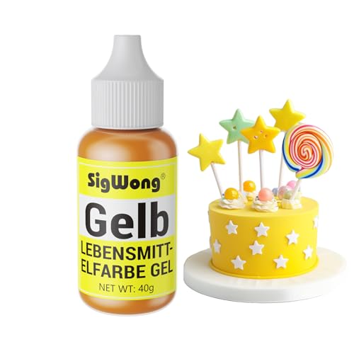 Lebensmittelfarbe Gel, 40g Lebensmittel Farbe Pastell für Fondant, Lebendiger Lebensmittelfarben für Buttercreme, Kuchen Backen, Kekse, Diy Seifen, Macaron, Slime-Gelb von SigWong