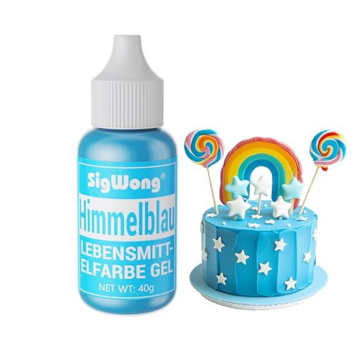 Lebensmittelfarbe Gel, 40g Lebensmittel Farbe Pastell für Fondant, Lebendiger Lebensmittelfarben für Buttercreme, Kuchen Backen, Kekse, Diy Seifen, Macaron, Slime-Himmelblau von SigWong