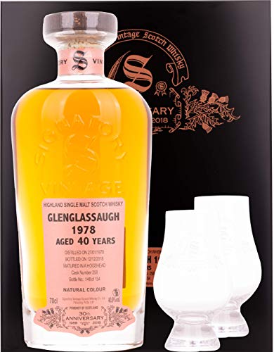 Signatory Vintage GLENGLASSAUGH 40 Years Old 30th ANNIVERSARY 1978 40,9% Volume 0,7l in Holzkiste mit 2 Gläsern Whisky von Signatory Vintage