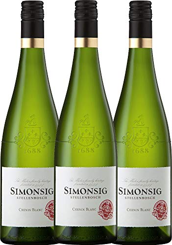 VINELLO 3er Weinpaket Weißwein - Chenin Blanc 2021 - Simonsig mit einem VINELLO.weinausgießer | 3 x 0,75 Liter von Simonsig