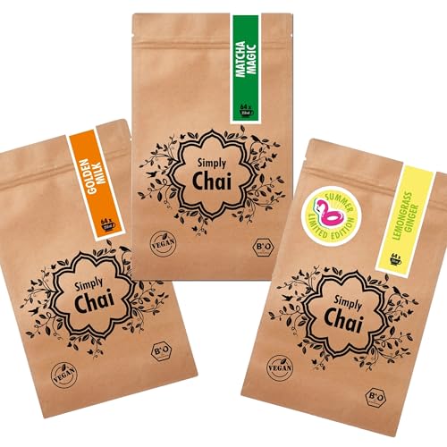 Simply Chai BIO 3er Probierpaket - Matcha Magic, Golden Milk, Ginger Lemongrass je 250g von Simply Chai