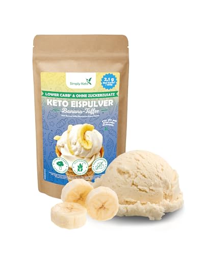 Simply Keto Lower-Carb* Banana Toffee Eis Mix - Cremiges Eis ohne Zuckerzusatz mit nur 2,1 g Netto-Kohlenhydrate - ohne Maltit - Glutenfrei, sojafrei & ketogen - für 10 Portionen (100 g) von Simply Keto