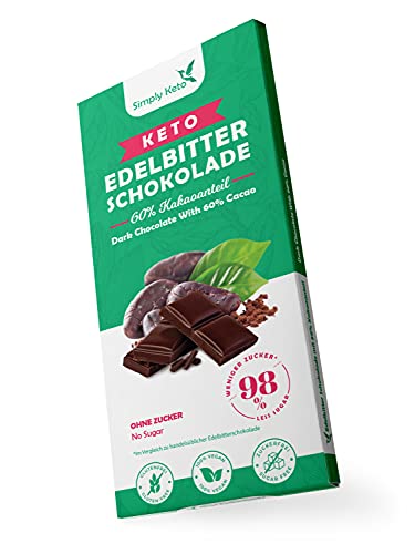 Simply Keto Lower Carb* Schokolade mit 60% Kakao - Edelbitter Schokolade ohne Zucker - Gesüßt mit Erythrit statt Zucker - Nur 4g Netto-Kohlenhydrate pro 100g - Glutenfrei & Vegan von Simply Keto