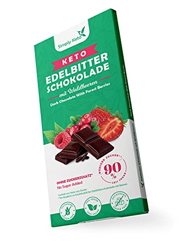 Simply Keto Lower Carb* Schokolade mit Waldbeeren & 60% Kakao - Edelbitter Schokolade ohne Zuckerzusatz - Gesüßt mit Erythrit statt Zucker - Nur 4g Netto-Kohlenhydrate pro 100g - Glutenfrei & Vegan von Simply Keto