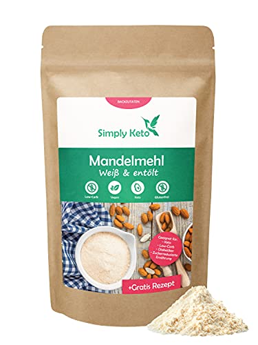 Simply Keto Mandelmehl entölt - Almond Flour - Weißes Lower Carb* Mehl aus Mandeln - Glutenfreies Mehl zum Backen - Reich an Proteinen - Geeignet für Lower Carb*, Paleo & Ketogene Ernährung - 500g von Simply Keto