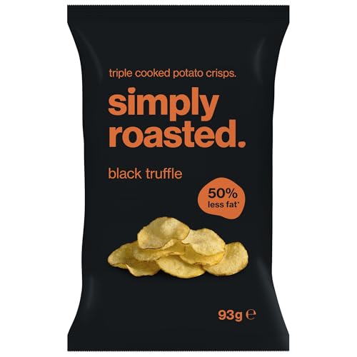 Simply Roasted - Schwarze Trüffelchips | Share Box mit 12 x 93 g Beuteln | 50% weniger Fett | Salzarm | Dreifach gekochte britische Kartoffel von Simply Roasted