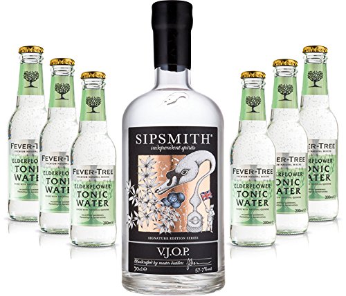 Gin Tonic Set - Sipsmith V.J.O.P. Gin 0,7l 700ml (57,5% Vol) + 6x Fever Tree Elderflower Tonic Water 200ml inkl. Pfand MEHRWEG -[Enthält Sulfite] von Sipsmith-Sipsmith