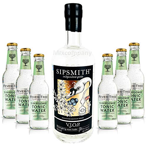 Sipsmith V.J.O.P. Gin 0,7l (57,7% Vol) + 6x Fever-Tree Elderflower Tonic Water 0,2l MEHRWEG Bar Longdrink Cocktail Sammlung Gin Tonic inkl. PFAND- [Enthält Sulfite] von Sipsmith-Sipsmith