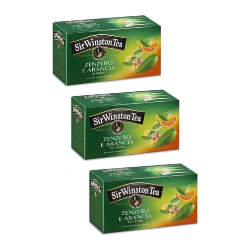 DEU | Sir Winston Tea® | Grüner Tee Ingwer und Orange – 3 x 20 Teefilter | Grüntee-Gewürz und Zitrusgeschmack von Sir Winston Tea