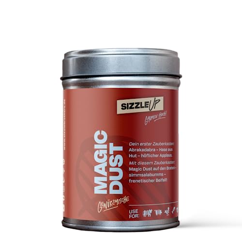 SizzleUp® Magic Dust Rub Grillgewürz – 140g – BBQ-Rub – Gewürzmischung – Aromaverschluss Dosen – perfekt für Pulled Pork, Brisket, Rippchen, Pommes, Bratkartoffeln, Gemüse, Dips von SizzleUp