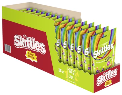 Skittles Crazy Sours, saure Kaubonbons, 136g (1x15 Bags) von Skittles