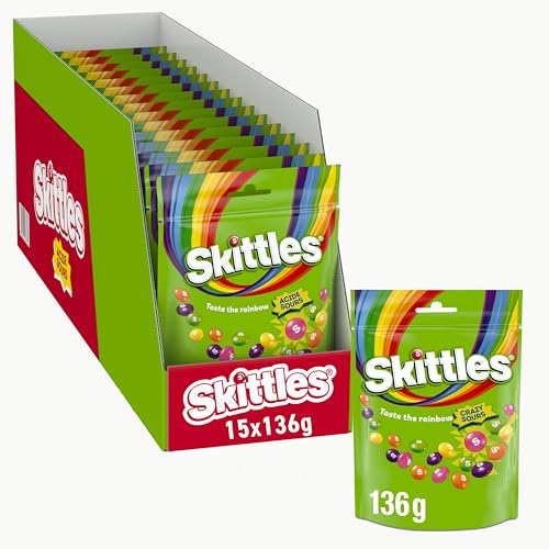 Skittles Crazy Sours, saure Kaubonbons, 136g (1x15 Bags) von Skittles