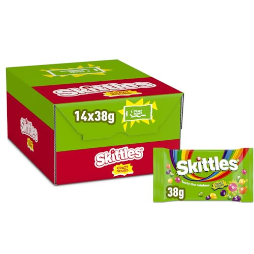 Skittles Süßigkeiten, Crazy Sours, Kaubonbons mit Orange, Limette, Zitrone und weiteren Sorten, Vegane Süßigkeiten, 14 x 38 g von Skittles