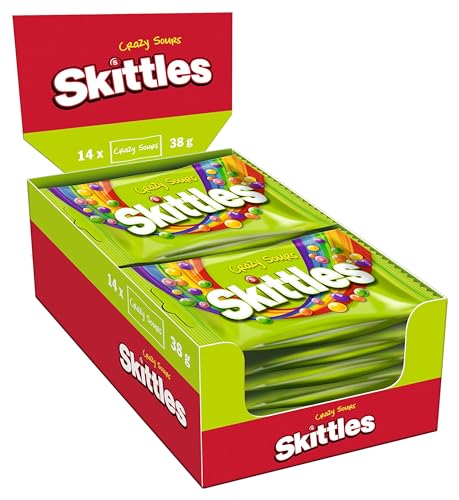 Skittles Crazy Sours, Fruchtbonbons Großpackungen 14 x 38, Saure Kaubonbons mit Fruchtgeschmack, Vegane Snacks (532g) von Skittles