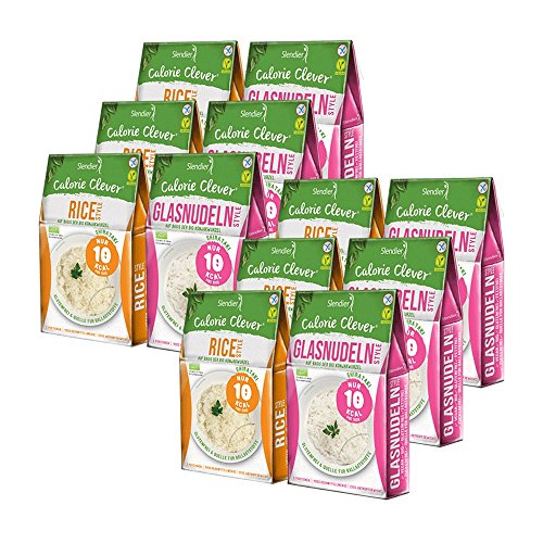 12 x Slendier Bio Konjak Nudeln . Probierpaket Energie . 6 x Glasnudel-Style 250 g + 6 x Rice-Style 250 g . Shirataki Nudeln . Bio-Qualität von Slendier