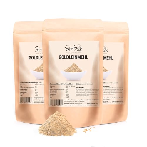 SlimBack - Goldleinsamenmehl entölt, 1200g - Keto & glutenfrei - Leinsamen Mehl zum Backen von SlimBack