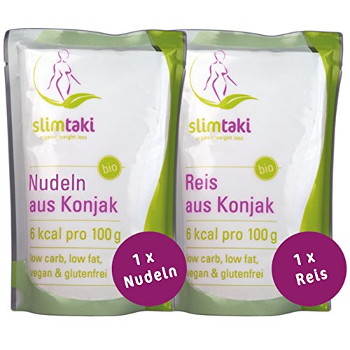 Slimtaki - 1 x BIO Konjak Reis & 1 x BIO Konjak Nudeln (je 200g) [Low-Carb, Shirataki, Glucomannane] Tausendkraut von Slimtaki