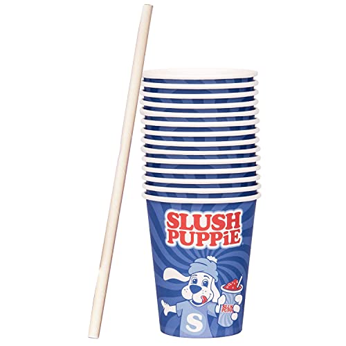 Slush Puppie Packung mit 20 Pappbechern und Papierstrohhalmen. von Slush Puppie