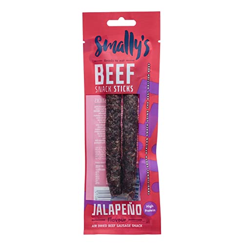 Smally's Biltong - Rindfleisch-Snack-Sticks, Jalapeno Rindfleisch-Droewors, High-Protein Rindfleisch-Snack, traditionelle südafrikanische luftgehärtete Rindwurst – 40 g x 15 Stück von Smally's Biltong