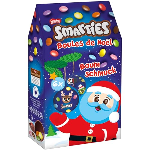 NESTLÉ SMARTIES Baumschmuck, Weihnachtskugeln aus Milchschokolade gefüllt mit Schokolinsen (12 x 6 x 18g) von Smarties