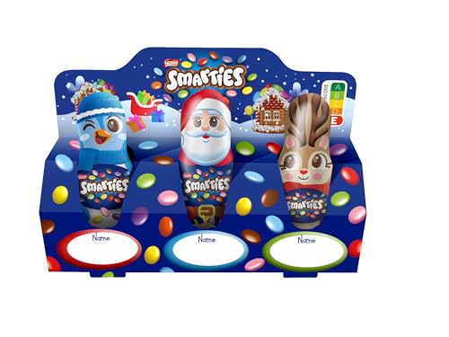 NESTLÉ SMARTIES Mini-Schoko-Weihnachtsmänner aus Milchschokolade, Hohlfigur gefüllt mit SMARTIES Mini Schokolinsen, 1er Pack (3x18.7g) von Smarties