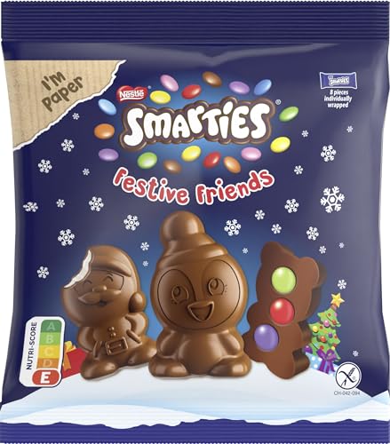 Smarties NESTLÉ SMARTIES Festive Friends, weihnachtliche Figuren aus zartschmelzender Milchschokolade mit cremiger Füllung & bunten SMARTIES Mini Schokolinsen(8 Figuren pro Packung), 1er Pack(1 x 65g) von Smarties