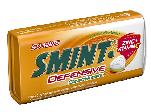 Smint Defensive Clean Breath, Metall-Dose enthält 50 Pastillen mit Orangen-Minz Geschmack, zuckerfreie Dragees mit Zink & Vitamin C (1 x 50 Stück) von Smint