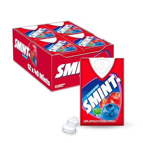 SMINT Waldfrucht, 12 Dispenser mit je 40 Wildberry-Pastillen, zuckerfreie Mints mit Waldfrucht-Geschmack für ein frisches Mundgefühl, 12 x 8g von Smint