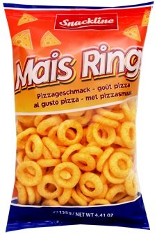 Mais Rings mit feinem Pizza-Geschmack im 125g Beutel von Snackline von Snackline