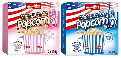 Snackline Mikrowellen Popcorn 2 x 100g Süß und 2 x 100g Salzig von Snackline