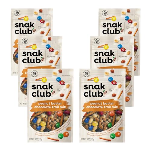 Snak Club Erdnussbutter-Schokoladen-Trail-Mix mit Erdnüssen, Erdnussbutter M & M'S, Toffee Erdnüssen und Brezeln, 170 ml pro Beutel, 6 wiederverschließbare Beutel von Snak Club