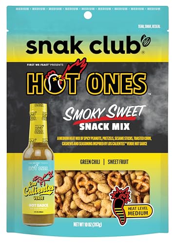 Snak Club Hot Ones Snack-Mix, Smoky Sweet, Würzige Snacks mit Erdnüssen, Brezeln, Sesam-Sticks, gerösteter Mais, Cashews, inspiriert von heißen, veganen Snacks, 10 Unzen, wiederverschließbarer Beutel von Snak Club