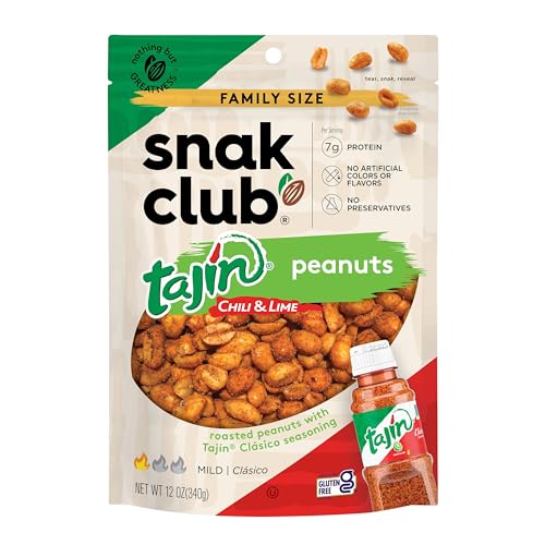 Snak Club Tajin Clasico Chili & Limette Erdnüsse, mild in der Hitze, kräftig im Geschmack, Familiengröße, wiederverschließbar, 340 ml von Snak Club