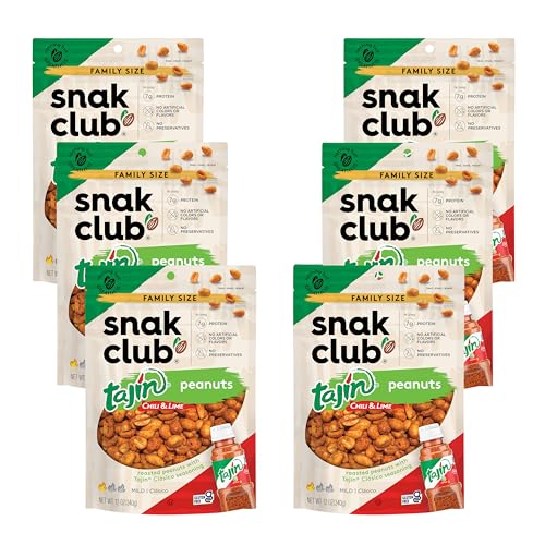 Snak Club Tajin Clasico Erdnüsse, Chili und Limettennüsse, mild in der Hitze, kräftig im Geschmack, 340 ml, 6 Stück von Snak Club