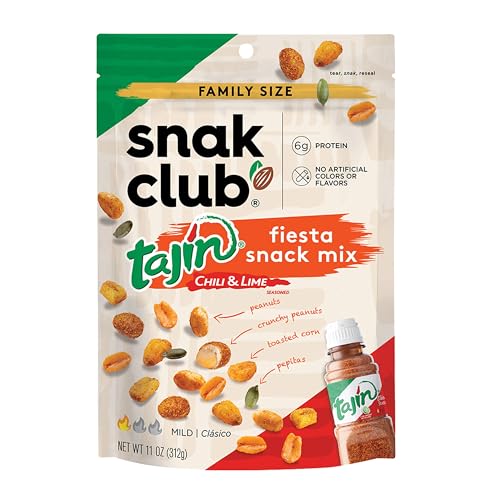 Snak Club Tajin Fiesta Snack-Mix, Erdnüsse mit Chili- und Limettengeschmack, Pepitas und Mais, knusprige Snacks, mild im Geschmack, 325 ml, wiederverschließbarer Beutel von Snak Club