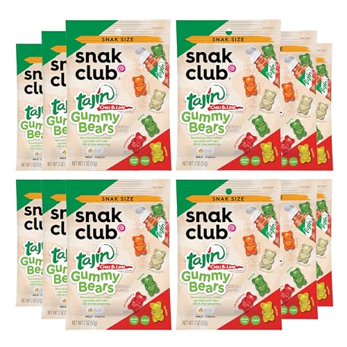 Snak Club Tajin Gummibärchen, sortierte Fruchtbonbons mit Chili- und Limettengewürzen, milde, glutenfreie und vegane Snacks, 57 ml Snackbeutel, 12 Stück von Snak Club