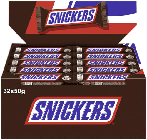 SNICKERS Riegel 32x 50g Schokoriegel Schokolade Erdnüsse Karamell Milchschokolade von Snickers