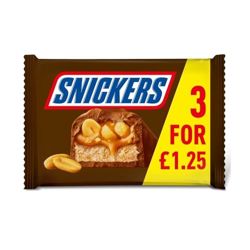 Snickers Karamell-, Nougat-, Erdnuss- und Milchschokoladenriegel, Multipack, 3 x 41,7 g, 22 Stück von Snickers